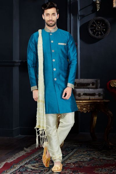 Blue Giccha Silk Indo Western (NMK-3424)