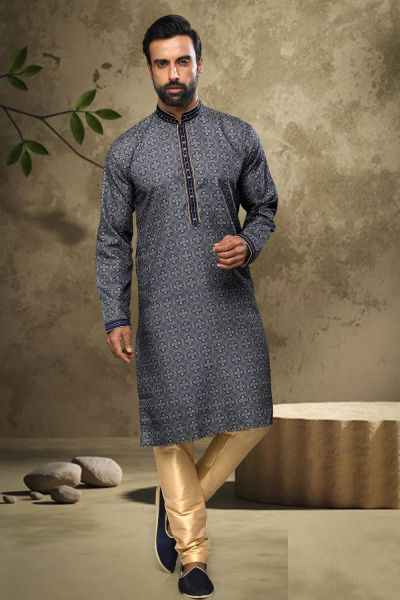 Blue hand loomed Cotton Kurta Pajama (NMK-6133)