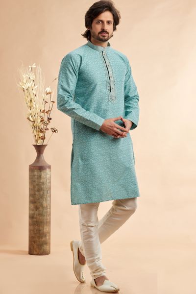 Blue Jaquard Art Silk Kurta for Men (NMK-7910)