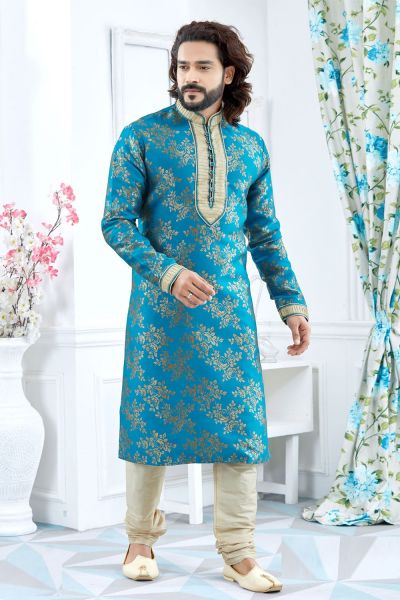 Blue Jaquard Kurta Pajama (NMK-4148)