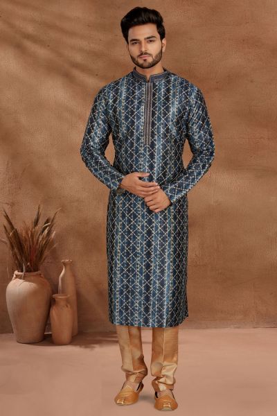 Blue Jaquard Kurta Pajama (NMK-5497)