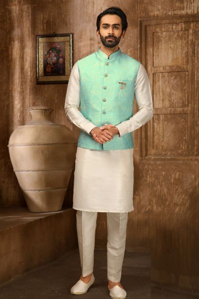 Blue Jaquard Nehru Jacket (NMK-6349)