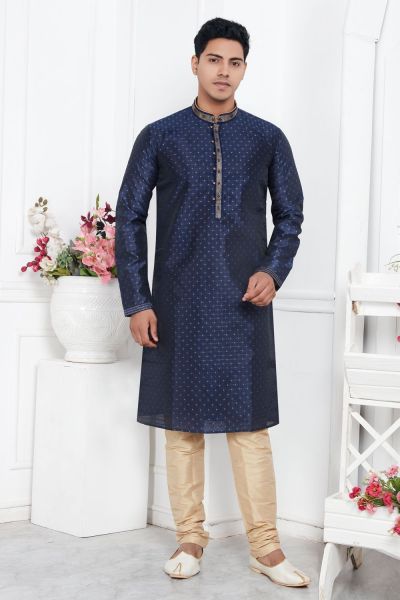 Blue Jaquard Silk Brocade Kurta for Men (NMK-7745)