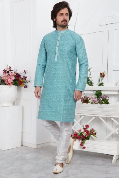 Blue Jaquard Silk Brocade Kurta (NMK-7736)