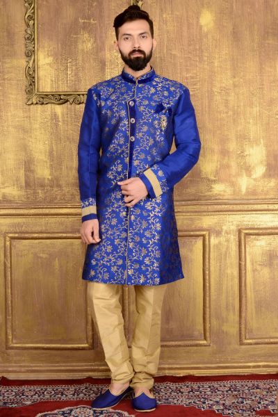 Blue Jaquard Silk Indo western (NMK-3586)