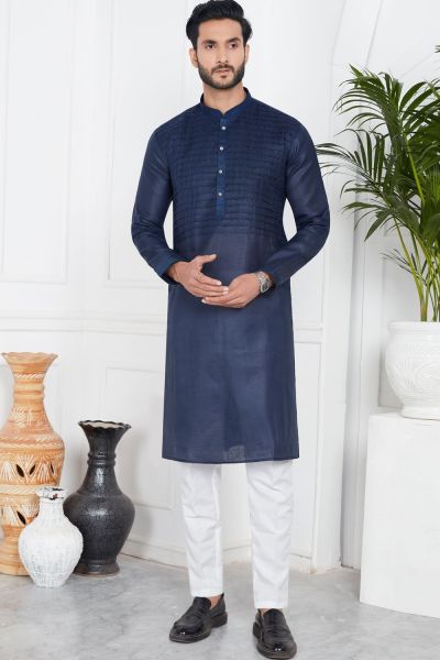 Blue Linen Cotton Kurta Pajama (NMK-7584)