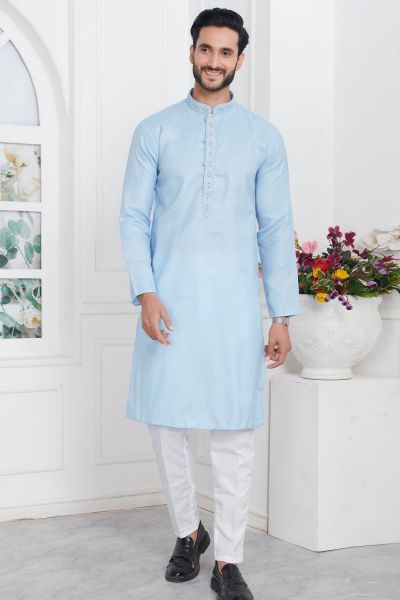 Blue Linen Cotton Kurta Pajama (NMK-7603)