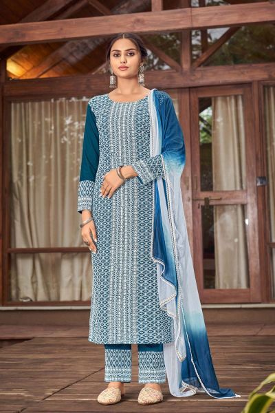 Blue Rayon Salwar Suit (NWS-6758)