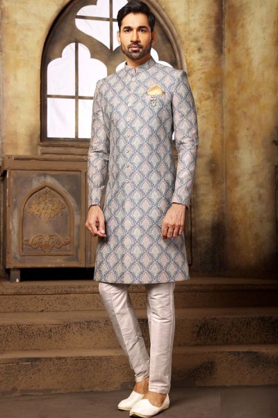 Blue Silk Embroidered Indo Western (NMK-6097)