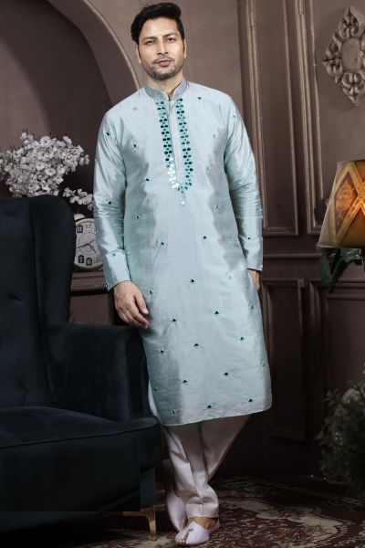 Blue Silk Kurta Pajama (NMK-6028)