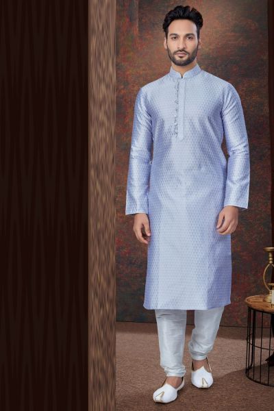 Blueish Grey Jaquard Kurta Pajama (NMK-7827)