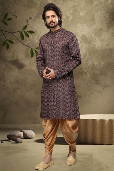 Brown Cotton Mens Kurta Pajama (NMK-6125)