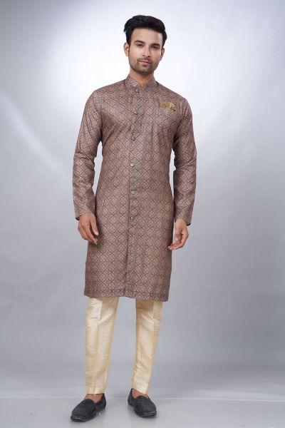 Brown Cotton Printed Mens Indo Western (NMK-6932)