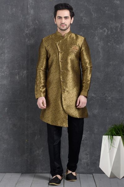 Brown Jaquard Silk Brocade Indo Western Kurta (NMK-5019)