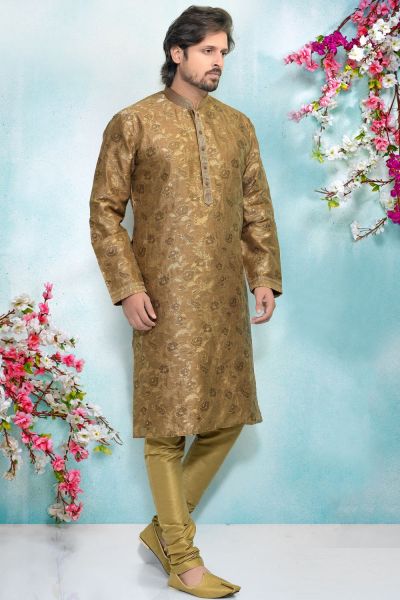 Brown Jaquard Silk Brocade Kurta Pajama (NMK-4885)