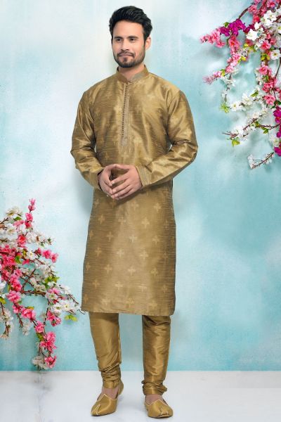 Brown Jaquard Silk Brocade Kurta Pajama (NMK-4919)