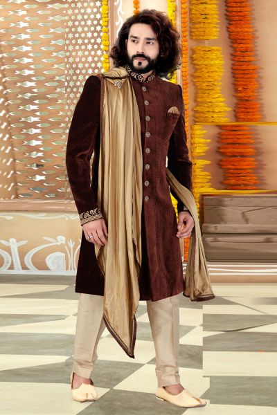 Brown Velvet Sherwani (NMK-4329)