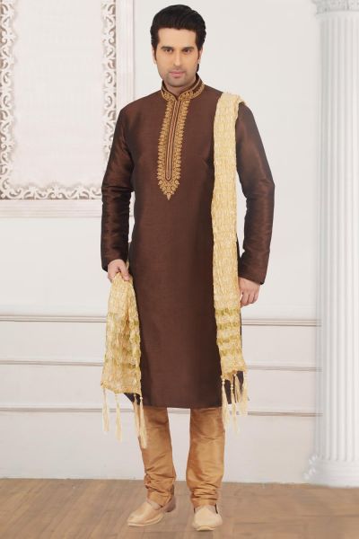 Coffee Art Banarasi Silk Casual Kurta Pajama (NMK-4005)