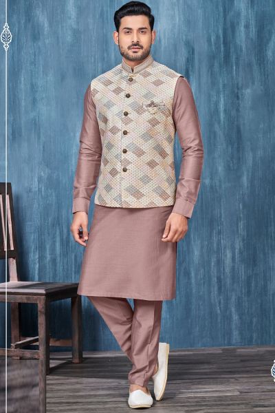 Coffee Art Banarasi Silk Nehru Jacket (NMK-7423)