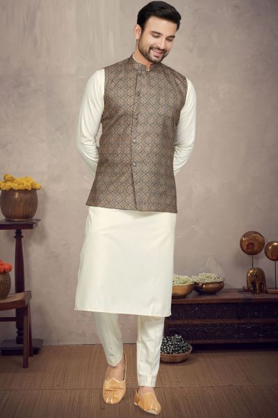 Coffee Cotton Mens Nehru Jacket (NMK-6955)