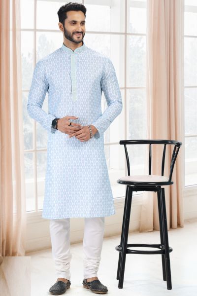 Cotton Digital Print Blue Kurta Pajama for Men (NMK-6663)