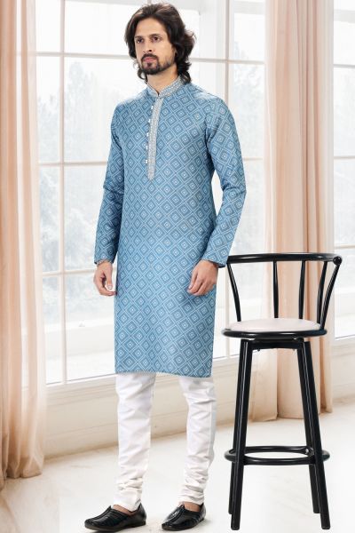 Cotton Digital Print Blue Kurta Pajama (NMK-6669)