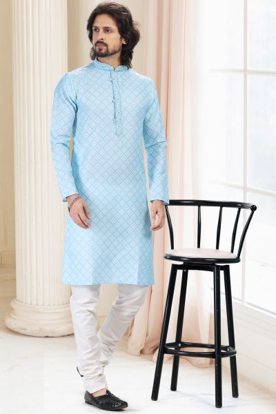 Cotton Digital Print Blue Mens Kurta (NMK-6672)