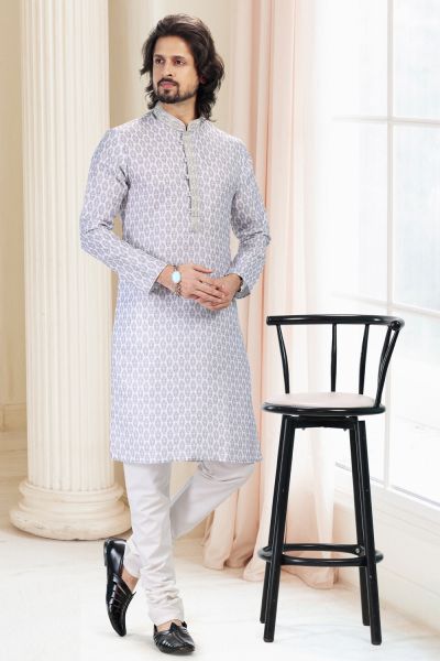 Cotton Digital Print Grey Kurta Pajama (NMK-6662)