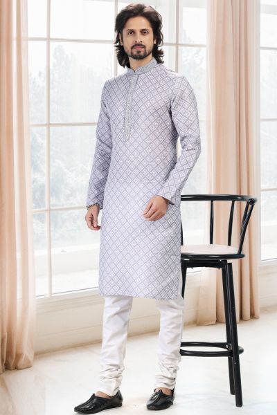 Cotton Digital Print Grey Mens Kurta (NMK-6673)