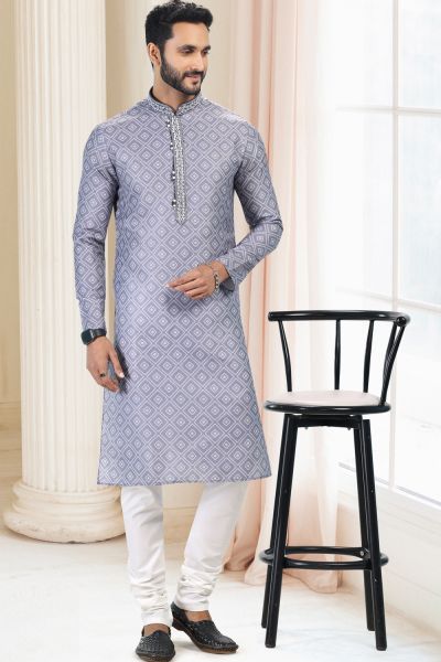 Cotton Digital Print Kurtas in Grey (NMK-6668)