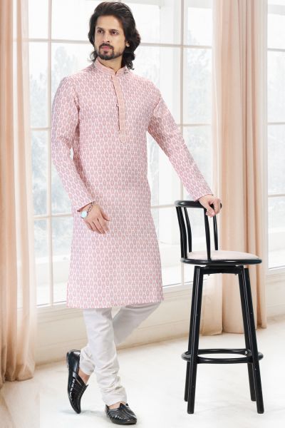 Cotton Digital Print Peach Mens Kurta Pajama (NMK-6661)