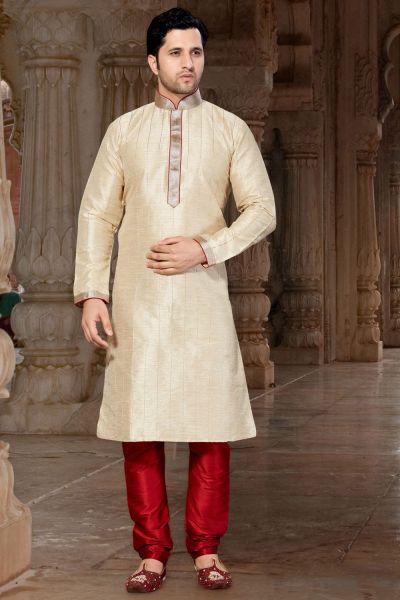 Cream Art Dupion Kurta Pajama (NMK-2904)