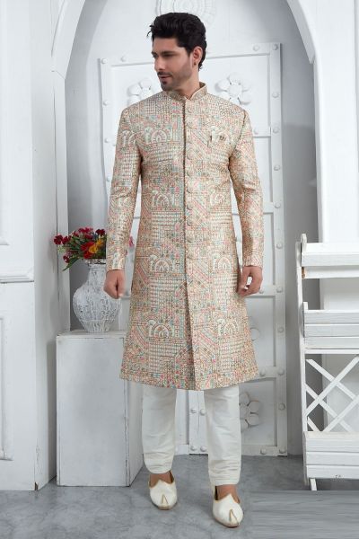 Cream Art Silk Indian Sherwani (NMK-7712)