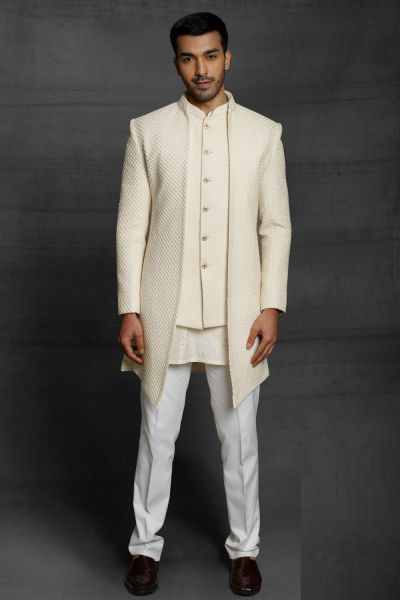 Cream Art Silk Indowestern Kurta (NMK-5449 )