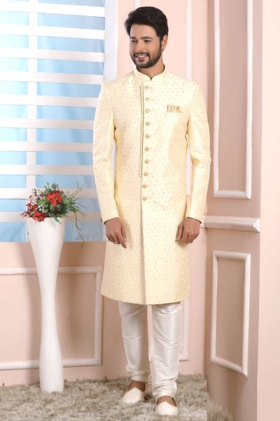 Cream Art Silk Mens Indo Western (NMK-6204)