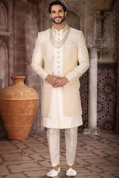 Cream Art Silk Mens Indo Western (NMK-6838)