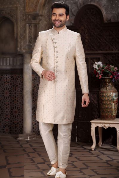 Cream Banarasi Jaquard Indo Western (NMK-6860)