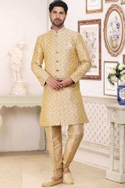 Cream Banarasi Jaquard Indo Western (NMK-6885)