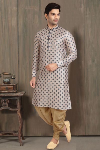 Cream Banarasi Silk Kurta Pajama for Men (NMK-5706)