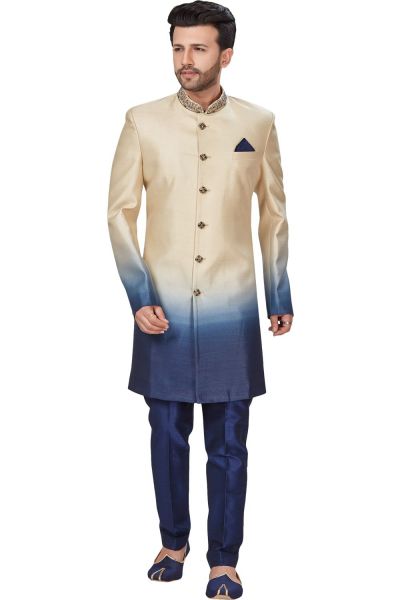 Cream, Blue 3D Imported Mens Indo Western (NMK-4975)