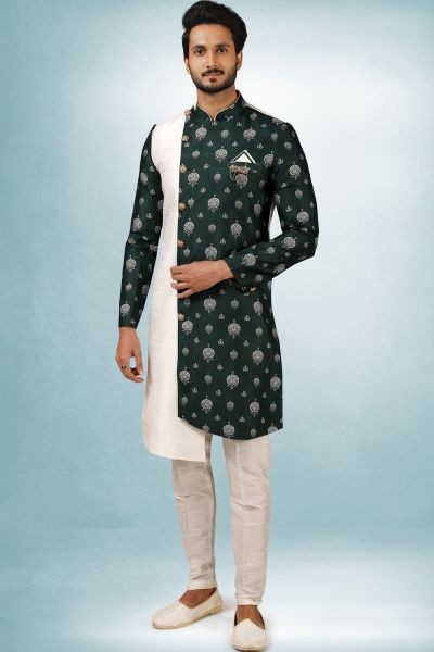 Cream, Green Art Silk Indo Western (NMK-5825)