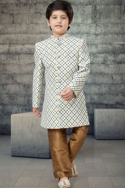 Cream Jaquard Boys Indo Western Kurta (NKK-793)