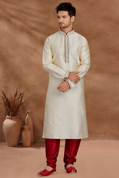 Cream Jaquard Kurta Pajama (NMK-5488)