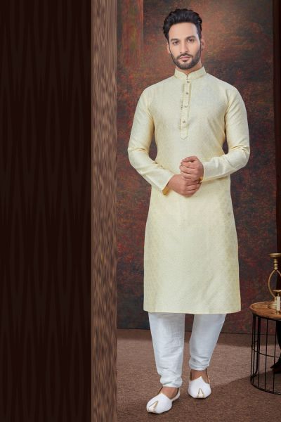 Cream Jaquard Mens Kurta Pajama (NMK-7823)