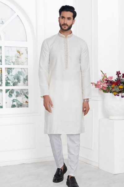 Cream Linen Cotton Kurta Pajama (NMK-7597)