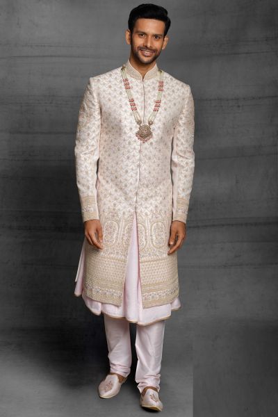 Cream Silk Sherwanis for Men (NMK-5410 )