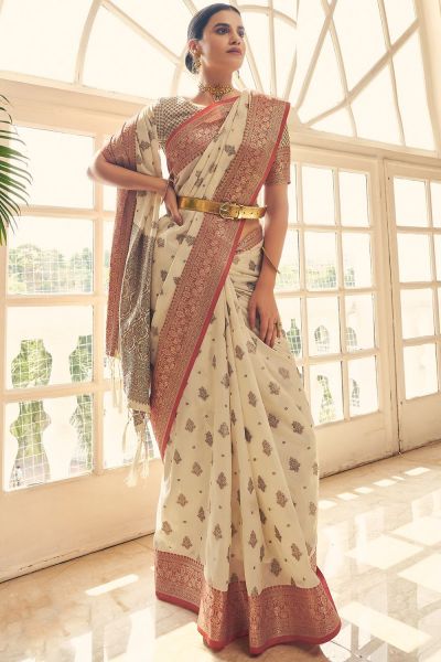 Cream Tusser Silk Saree (NWSA-5832)