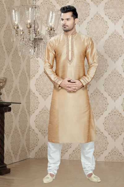 Dark Gold Art Silk Casual Kurta Pajama (NMK-2263)