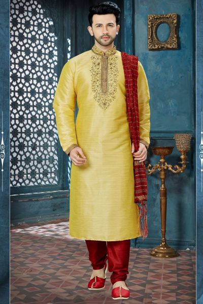 Dark Gold Banglori Silk Designer Kurta Pajama (NMK-3828)