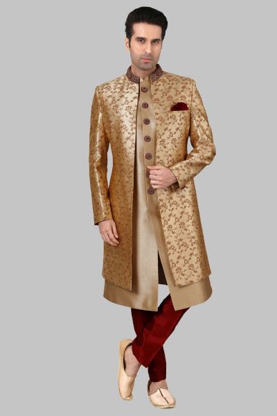 Dark Gold Silk Sherwani (NMK-5245)